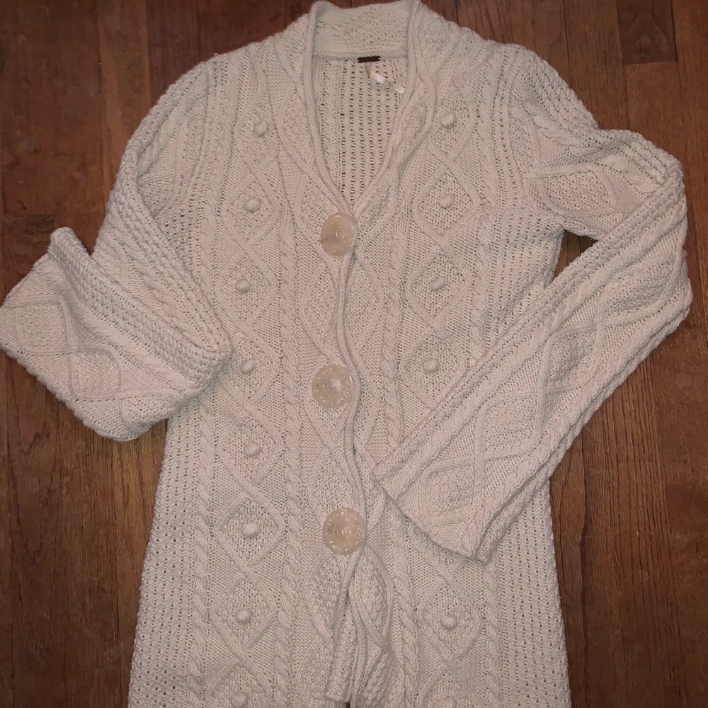 Free people knit cream button cardigan sweater